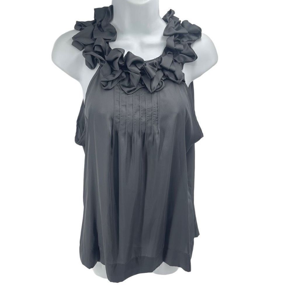 Violet & Claire Womens Blouse Top Sleeveless Ruffled Pleated Gray Size Medium